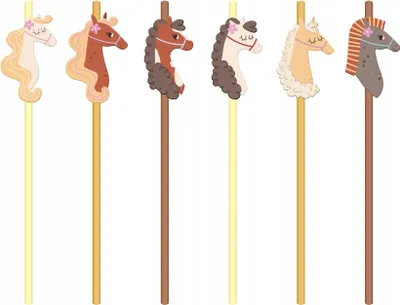 Immagine prodotto di Cannucce di carta colorate CAVALLI Cavalli Pony Compleanno a tema cavalli Set da 6.