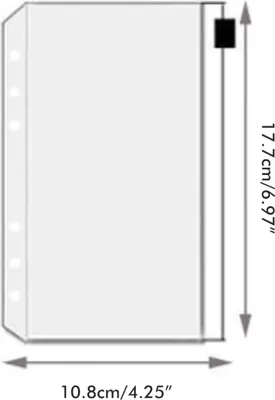 Obrázok produktu pre 12 ks A6 Binder Pockets Transparentné PVC 6-Hole Binder Pockets Zip Folder Plastové peniaze Rozpočet obálky