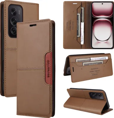 Produktbild von Handyhülle für Oppo Reno12 Pro 5G Hülle, Leder Flip Wallet Kartenfach Stand Schutzhülle Braun