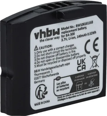 Produktbild von vhbw Akku Ersatz für Sennheiser BA300, BA-300, HC-BA300, NCI-PLS100H, 500898, 523306 für Wireless Headset Kopfhörer (140 mAh, 3,7 V, Li-Polymer)