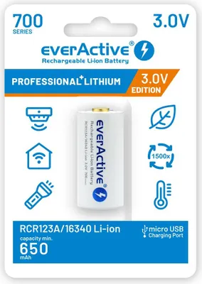 Immagine prodotto di everActive Rechargeble battery 16340 3V Li-ion 700 mAh micro USB