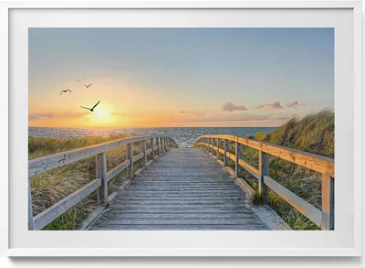 Produktbild von Strandurlaub in Deutschland– Wandbild mit Rahmen – Gerahmtes Bild  – Wanddekoration – 100x70 cm –  Weiß Rahmen