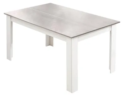 Image de Table à manger pour cuisine, pour 4 à 6 personnes, blanche et grise, dimensions 138x90x75 cm, en bois de pin