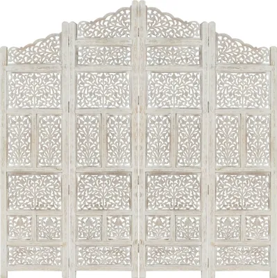 Obrázek produktu pro The Living Store 4dílný rozdělovač místností ručně vyřezávaný bílý 160×165cm mangové masivní dřevo