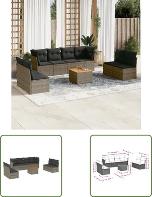Produktbild von The Living Store 9-tlg. Garten-Sofagarnitur mit Kissen Grau Poly Rattan