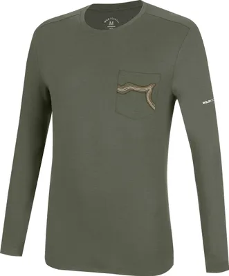 Langarmshirt für Herren in Olivgrün mit Brusttasche und Wild Country Logo.