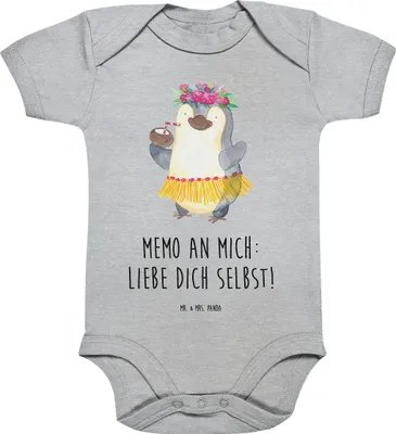 Produktbild von Mr. & Mrs. Panda Strampler Pinguin Kokosnuss 12. - 18. Monat - Heather Grey - Geschenk, Hawaii, Babybody, Baby, Urlaub, Ferien, Babystrampler, babykleidung body