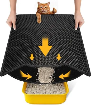 Obrázok produktu pre Podložka do mačacieho záchodu, 45 x 60 cm, hladká štruktúra, dvojvrstvová, vodotesná, odolná voči moču, s odtokom, umývateľná, protišmyková, do mačacích záchodov, čierna