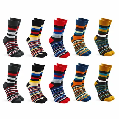 Produktbild von Bunte Streifensocken Uni – Modische Freizeitsocken mit Blockstreifen, 10 Paar (Größe 39–46), A0574