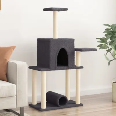 Produktbild von Design Möbel Kratzbaum mit Sisal-Kratzsäulen Dunkelgrau 122 cm - 2024 Neu