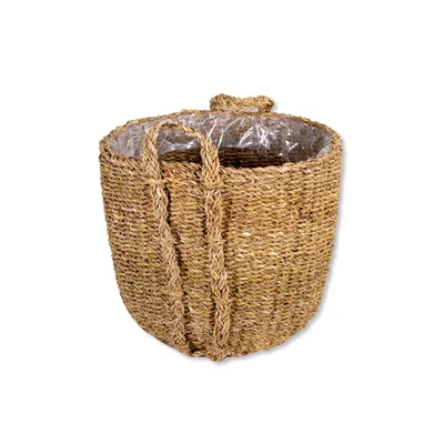 Produktbild von Seegras Korb Topf rund natur Ø 35 x 30cm mit Einsatz und Henkel Blumentopf geflochten Aufbewahrungskorb Übertopf Blumenkorb