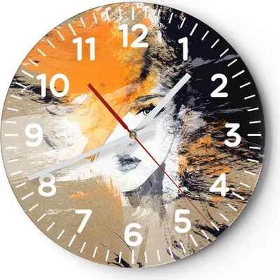 Produktbild von Wanduhr - Rund - Glasuhr - Abstraktion Frau - 30x30cm - Schleichendes Uhrwerk - Lautlos - zum Aufhängen bereit - Dekoration Modern - Wanddekoration aus Glas - C4AR30x30-3656