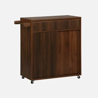 Produktbild von sweeek - Küchenwagen Holzoptik 1 Griff 1 Schublade 2 Türen - Nussbaumfarben