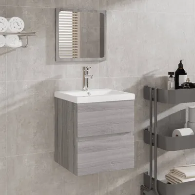 Produktbild von Möbel Badschrank mit Spiegel Grau Sonoma Holzwerkstoff - Badezimmer 820473