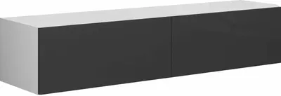 Produktbild von Furniture24 Tv Schrank Vigo 140 cm Länge, Hängeschrank, Wandschrank, Fernsehentisch mit 2 Klapptüren, Lowboard, Grifflose Öffnen, "Push to open" Weiß / Schwarz Hochglanz, Ohne Beleuchtung