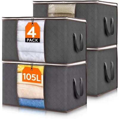Aufbewahrungstasche 105 l, 4er-Set, faltbar, mit Reißverschluss, Grau