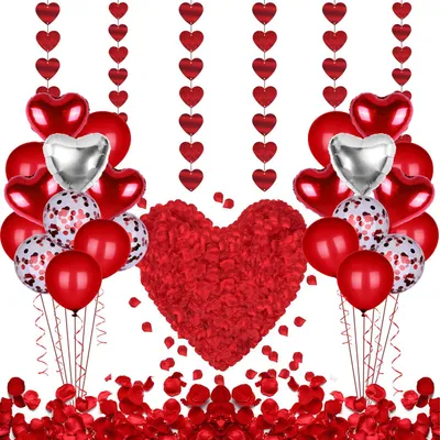 31-teiliges Valentinstag-Deko-Set mit Herzballons & Rosenblättern