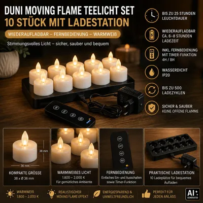 Produktbild von DUNI Led Set Moving Flame warm white 10 Stück wiederaufladbar