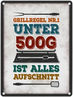 Produktbild von Unter 500g ist alles Aufschnitt Metallschild Fleisch Wurst Grill Grillregel