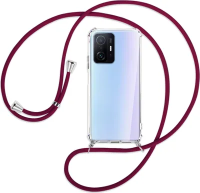 Produktbild von Handykette Backcover-Schutzhülle mit Band (Metall silberfarben) für Xiaomi Mi 11T - dunkelrot