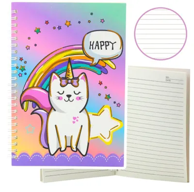Produktbild von Notizbuch Notizheft liniert Katze Einhorn bunt A5 60 Blatt