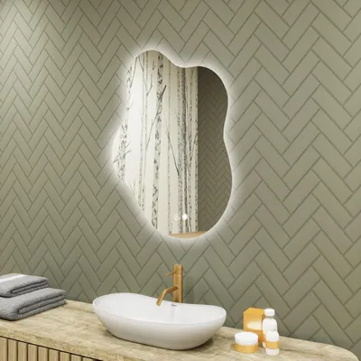 Productafbeelding van Badkamerspiegel 74x94 cm - asymmetrisch ontwerp met LED-verlichting - LED Dual, touchsensor en verwarmingsmat