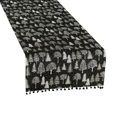 Zdjęcie produktu dla Bieżnik świąteczny z pomponami 24x90 Zimowa magia czarny 010