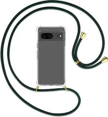 Produktbild von Handykette Backcover-Schutzhülle mit Band (Metall goldfarben) für Google Pixel 7 - dunkelgrün