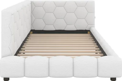 Produktbild von Flieks Polsterbett 90x200cm mit USB, Schlafsofa mit Lattenrost, Tagesbett Daybett Jugendbett mit LED, Gästebett Sofabett Einzelbett, Samt, Weiß