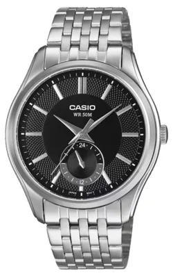 Produktbild von Casio Herrenuhr TY577840XXA mit silbernem Gehäuse und schwarzem Zifferblatt