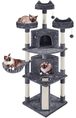 Image de Yaheetech, arbre à chat de 193 cm, grand, avec 7 poteaux à gratter, couleur gris foncé