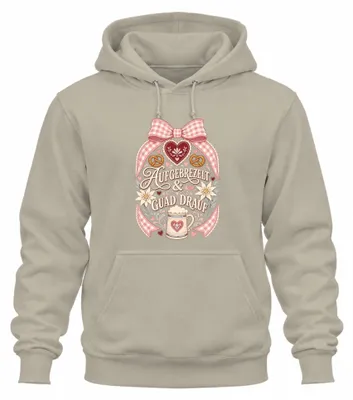 Productafbeelding van Opgepoetst & Vrolijk: T-shirt, lederen broek, Wiesn hoodie, capuchontrui, natuur, maat XL