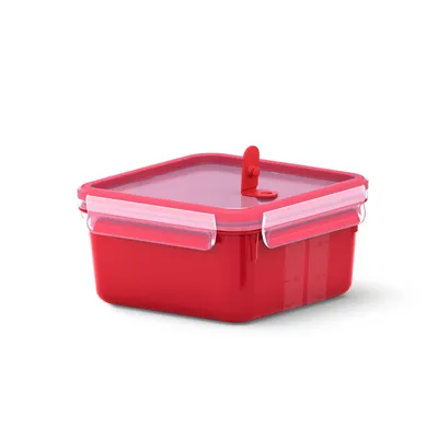 Image de EMSA CLIP & MICRO boîte à micro-ondes carrée, boîte à lunch, boîte de conservation, plastique, rouge, 1.3 L, N1060400
