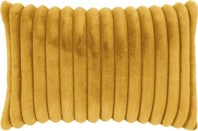 A close-up view of a yellow corduroy pillowcase.