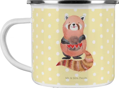 Produktbild von Mr. & Mrs. Panda Teetasse Roter Panda - Gelb Pastell - Geschenk, Lieblingsmensch, Herz, Liebe, Rot, Teebecher, Pott, Lustige Sprüche, Haferl, Campingtasse, Emaille Tasse