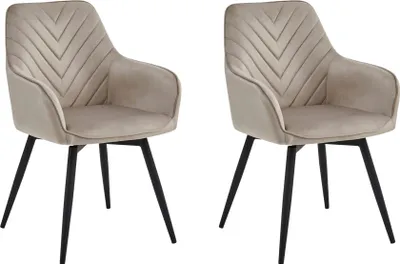 Image de Chaise de salle à manger pivotante Chaise pivotante Salle à manger Chaise de maquillage en velours Chaise rembourrée, lot de 2, charge maximale 110 kg, pivotant à 360°, beige foncé