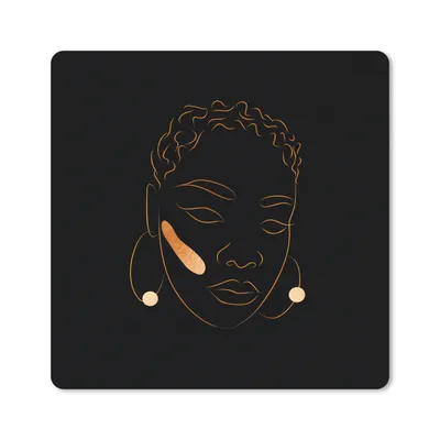 Produktbild von MuchoWow® Mauspad Mousepad Frau - Schwarz und Gold - Strichzeichnung 20x20 cm - Mousepads - Maus Mat - Pad - Mausunterlage - Desk Mat - Bureauartikeln