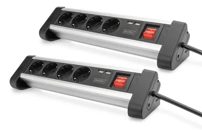 Produktbild von DIGITUS DA-70614 – Steckdosenleiste mit USB – 2 Stück – 2X USB Port (USB-A) – 4X