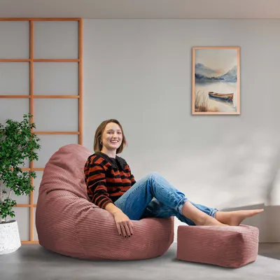 Produktbild von Dreamroots Sitzsack, Puff 90x90x100 cm, Sitzsack mit Füllung, Sitzsack mit Fußhocker, Sitzsack mit Bezug, Ginger Spice