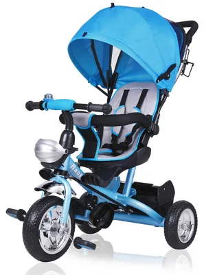 Produktbild von Spielwerk® Dreirad 4in1 mit Schubstange ab 1 Jahr Drehbarer Sitz Getränkehalter Sonnendach Kinderdreirad Fußablage Baby Buggy Laufrad Kleinkind Blau