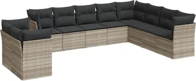 Produktbild von vidaXL 10-tlg. Garten-Sofagarnitur mit Kissen Hellgrau Poly Rattan