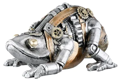 Productafbeelding van Gilde Figur, Kameleon, "Steampunk Cameleon", Zahnrädermotiv, Kunstharz, silberfarben, VE 2, L. 13 cm, B. 22 cm, H. 10 cm