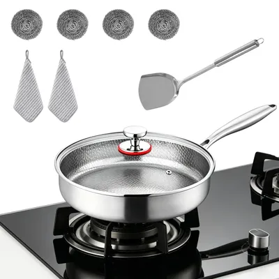 Titanpfanne 28 cm mit Deckel, unbeschichtet, 5-lagig