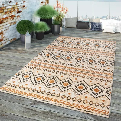 Produktbild von TT Home In-& Outdoor Teppich Terrasse Küchenteppich Rauten Modern Ethno Design Vintage Größe 120x170 cm