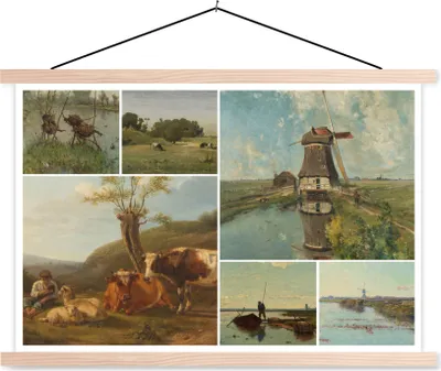 Produktbild von MuchoWow® Textilposter Collage - Niederlande - Kunst 120x80 cm mit holzfarbenen Rahmen - Aufhängeset