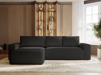 Produktbild von GrainGold Ecksofa L-Form Tazones Links - Ecksofa mit Schlaffunktion, Bettkasten - Moderne Ecksofa, Wohnzimmer Sofa - Eckcouch Schwarz (Komodo 23)