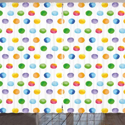Produktbild von ARANDE Abstrakt Gardine, Große Tupfen-bunte Kreis-Aquarell-Malerpinsel-stilisierte moderne Grafik, 280 x 225 cm, Mehrfarbig