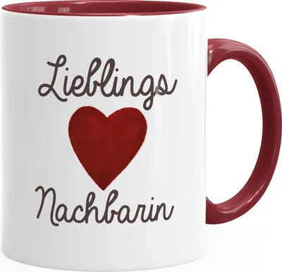 Produktbild von Kaffee-Tasse Lieblingsnachbarin Geschenk Nachbarn Moonworks® Nachbarin bordeauxrot - inner Keramik-Tasse