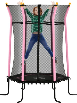 Produktbild von HOMCOM Detská trampolína Ø163,5 cm, vnútorná trampolína s bezpečnostným sieťovým krytom okraja gumové lano, detská trampolína do 50 kg, pre deti od 3 do 10 rokov Ružová