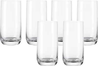 Produktbild von Leonardo Daily Trink-Gläser 6er Set, spülmaschinenfeste Wasser-Gläser, geradlinige Glas-Becher, Getränke-Set, Saft-Gläser, groß, Höhe 13,2 cm, 330 ml, 063325